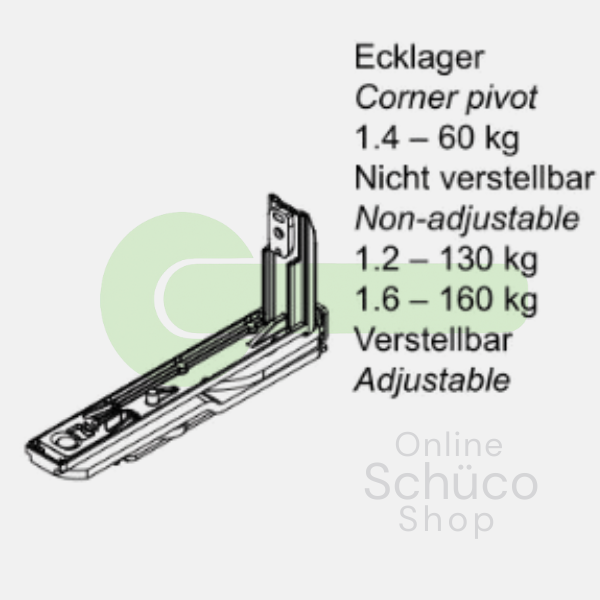 Schuco AvanTec concealed corner hinge - bottom - up to 160 kg - LS 275173 / RS 275174