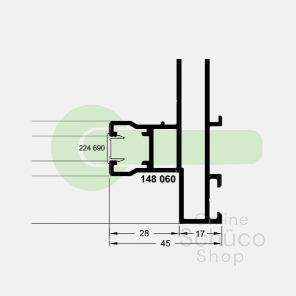 Schuco cover strip ASS 50 black - 224690 - per meter