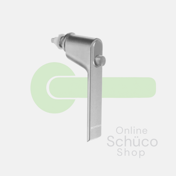 Schuco window handle with push button - colors: 247289 aluminum / 247290 black 9005 / 247291 white 9010 / 247292 white 9016 / 247294 stainless steel