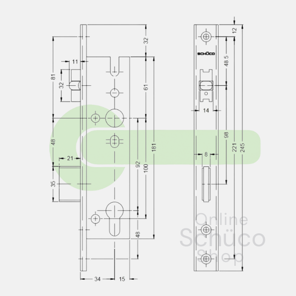 Schuco 241182 day and night lock - roller latch 34/92
