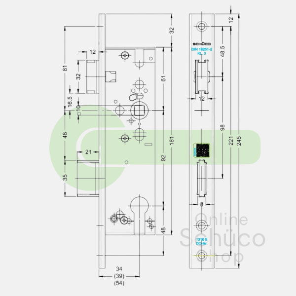 Schuco 241302 / 279497 day and night lock - KABA cylinder 34/92/10