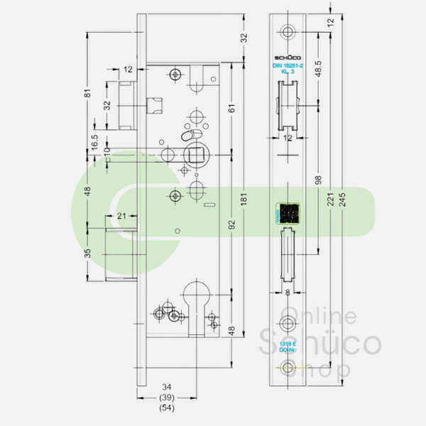 Schuco 241495 / 279499 day and night lock - 39/92/10