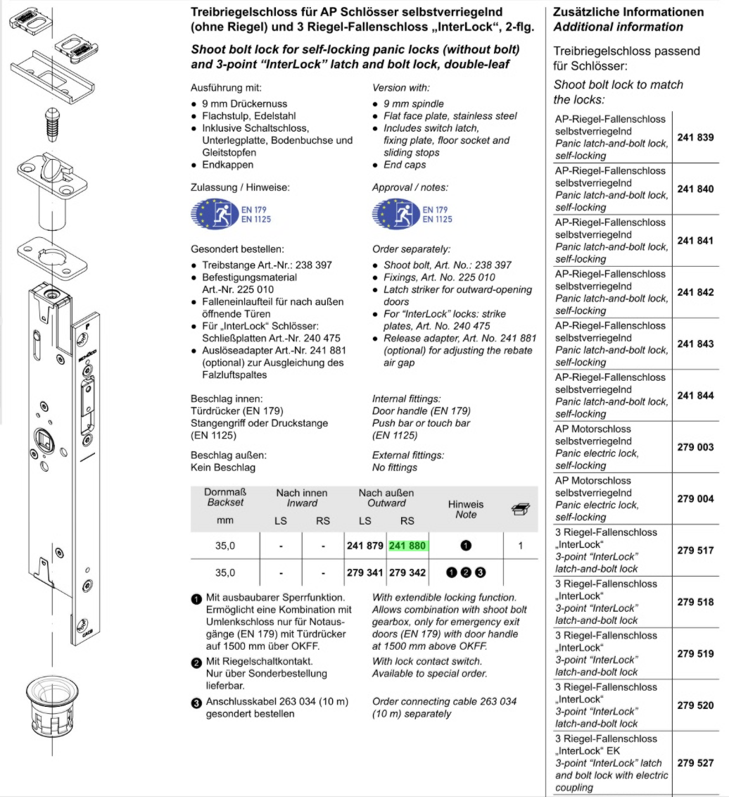 Schuco espagnolet slot 241879 LS / 241880